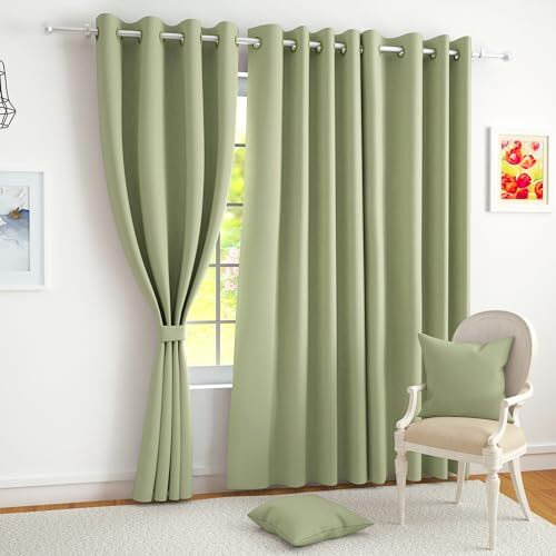 Story@Home Blackout Window Curtains 5 Feet Set Of 2 | Plain Printed | 71% Room Darkening | Thermal Insulated Curtains | Curtain For Living Room | (116 X 152 Cm, Light Green) | Perfect For Home Decor
