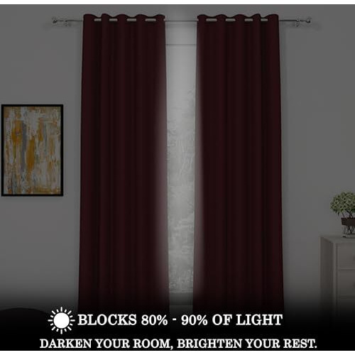 Story@Home Blackout Door Curtains 7 Feet Set Of 2 | Plain Printed | 90% Room Darkening | Thermal Insulated Curtains | Curtain For Living Room | (116 X 215 Cm, Maroon) | Perfect For Home Decor