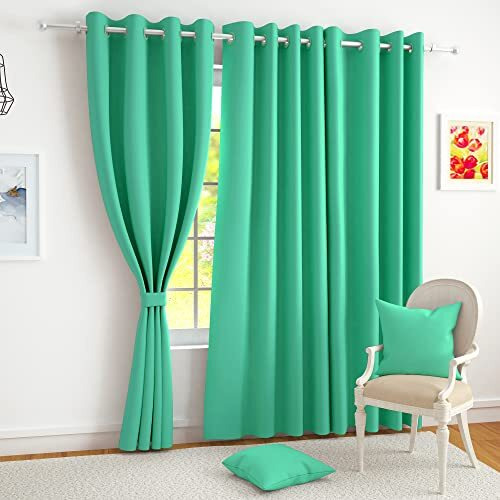 Story@Home Customisable Blackout Curtains 4 To 9 Feet Long Room Darkening, Noise Reducing, Window,Door, Long Door Curtain Plain,Teal, 100% Opacity