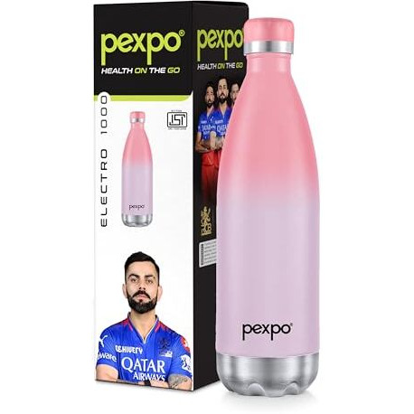 Pexpo Electro Pro 1000 Hot & Cold Isi Certified Flask | Stainless Steel Water Bottle - 980Ml, (Purple+Pink) Ombre Shade | Thermoflask | Office | Workout | Travelling | Home | Adults | Rcb Edition