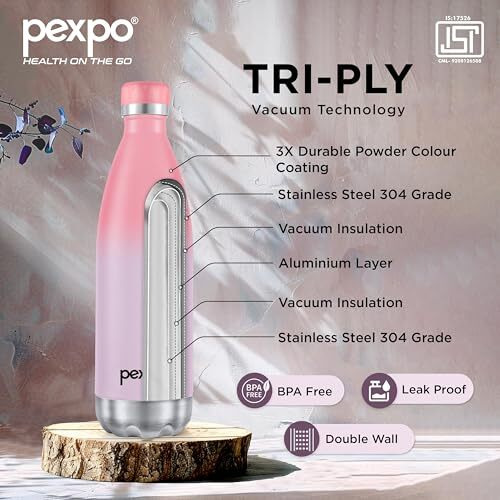 Pexpo Electro Pro 1000 Hot & Cold Isi Certified Flask | Stainless Steel Water Bottle - 980Ml, (Purple+Pink) Ombre Shade | Thermoflask | Office | Workout | Travelling | Home | Adults | Rcb Edition