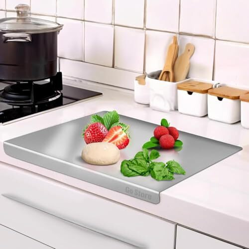 Go Store Premium (35 X 30 Cm) Stainlesssteel Countertop Chopping Board For Kitchen, Food-Grade Stainless Steel, Ideal For Vegetables, Fruits, Meat, Baking, Non-Slip, Anti-Bacterial