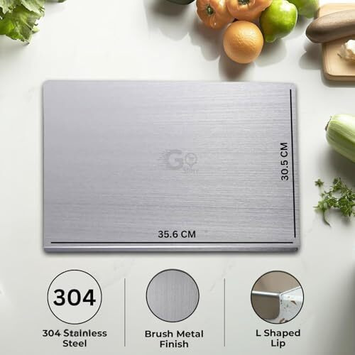 Go Store Premium (35 X 30 Cm) Stainlesssteel Countertop Chopping Board For Kitchen, Food-Grade Stainless Steel, Ideal For Vegetables, Fruits, Meat, Baking, Non-Slip, Anti-Bacterial