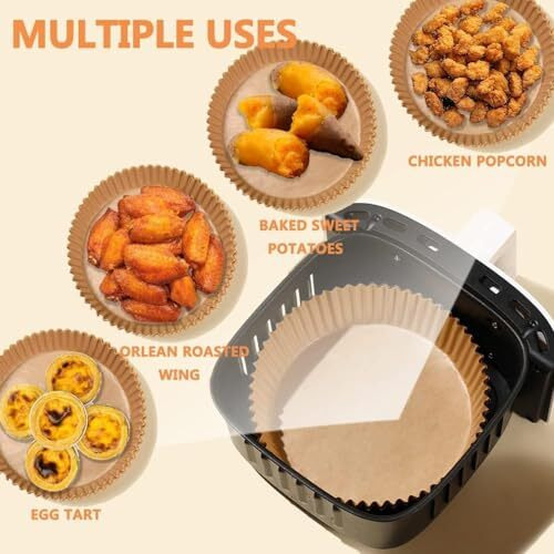 Zelkey 100 Pcs Air Fryer Paper Sheets, Disposable Liner For Microwave, Oil-Proof Parchment Paper For Frying, Baking, Cooking, Roasting (Round 8 Inch)