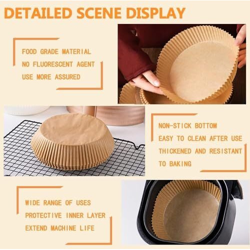 Zelkey 100 Pcs Air Fryer Paper Sheets, Disposable Liner For Microwave, Oil-Proof Parchment Paper For Frying, Baking, Cooking, Roasting (Round 8 Inch)