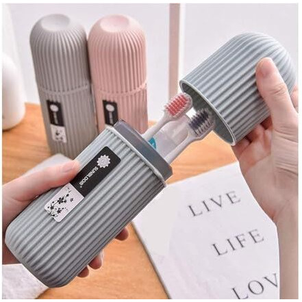 Zollyss 1Pc Capsule Shape Travel Toothbrush Toothpaste Case Holder Portable Toothbrush Storage Plastic Toothbrush Holder Random Colour,Black