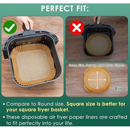 Zelkey 100 Pcs Air Fryer Paper Sheets, Disposable Paper Liner For Microwave, Oil-Proof Air Fryer Parchment Paper For Frying, Baking, Cooking, Roasting And Microwave (Square 8 Inch)