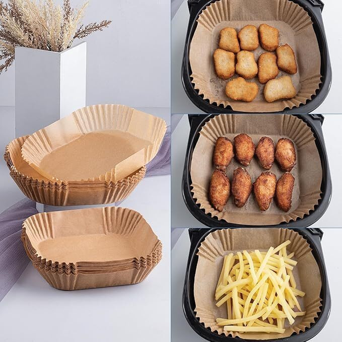 Zelkey 100 Pcs Air Fryer Paper Sheets, Disposable Paper Liner For Microwave, Oil-Proof Air Fryer Parchment Paper For Frying, Baking, Cooking, Roasting And Microwave (Square 8 Inch)