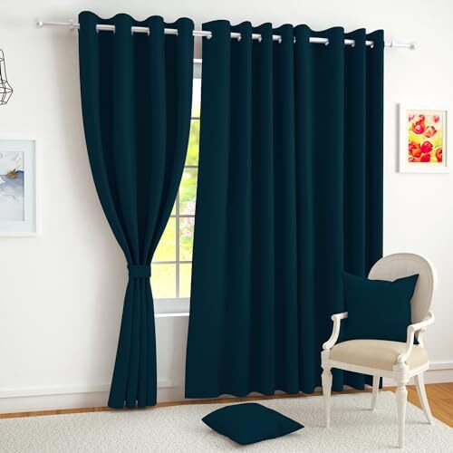 Story@Home Blackout Long Door Curtains 9 Feet Set Of 2 | Solid Print, 97% Room Darkening, Thermal Insulated Curtains | Curtain For Living Room | (116 X 275 Cm, Dark Teal Blue) | Perfect For Home Decor