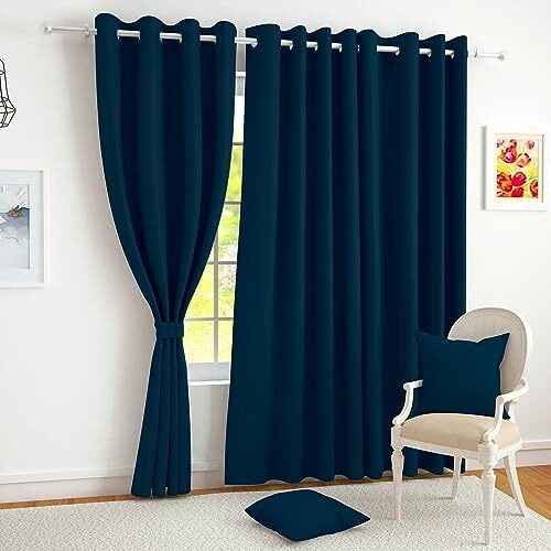 Story@Home Blackout Door Curtains 7 Feet Set Of 2 | Solid Printed | 95% Room Darkening | Thermal Insulated Curtains | Curtain For Living Room | (116 X 215 Cm, Dark Teal Blue) | Perfect For Home Decor