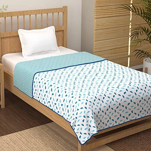 Story@Home Super Soft Cotton Leaf Pattern Lightweight Single Blanket/Duvet/Comforter/Ac Dohar (56X86 Inches, White And Blue)