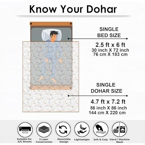 Story@Home Single Bed Dohar | 100% Pure Cotton Blankets For Summer | 144 X 220Cm 150Gsm | Ac Quilt And Ac Comforter Single Bed | Grey & Yellow | Floral Pattern Cotton Duvet | Ideal For Gifting