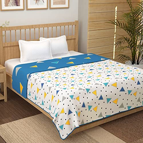 Story@Home Dohar Double Bed Cotton 100% | 150Gsm Quilt | Cooling Blankets For Summer | 225 X240 Cm Reversible And Cozy Ac Comforter Double Bed | Blue Geometric Design Duvet | Ideal For Gifting