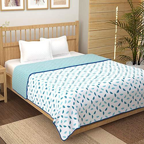 Story@Home Dohar Double Bed Cotton 100% | 150Gsm Blanket Quilt Single Bed | 225 X240 Cm Reversible | Soft & Cozy Ac Comforter Double Bed | Blue & White | Geometric Design Duvet | Ideal For Giftingx