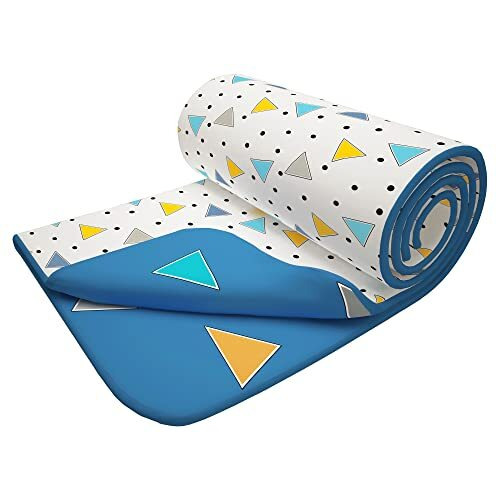 Story@Home Dohar Single Bed | 100% Pure Cotton Blankets For Summer | 150Gsm 144 X 220Cm Quilt Single Bed | Ac Comforter Single Bed | Blue & Yellow, Geometric Pattern Duvet | Ideal For Gifting