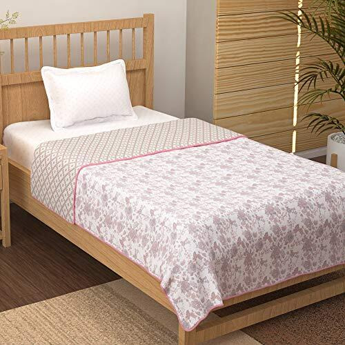 Story@Home Dohar Single Bed 100% Cotton Blankets For Summer | 144X 220Cm, 150Gsm Ac Comforter And Cooling Blankets For Summer | Baby Pink & White | Floral Pattern | Quilt | Ideal For Gifting