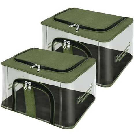 Storite 2 Pack Nylon 33 L Pvc Transparent Moisture Proof Storage Box For Clothes Closet Wardrobe Organizer For Clothes Saree Bags With Carry Handle - (Darkgreen, 44 X 31 X 24 Cm)