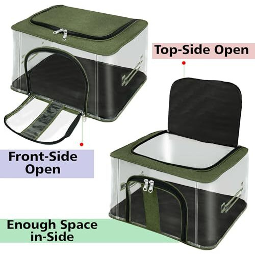 Storite 2 Pack Nylon 33 L Pvc Transparent Moisture Proof Storage Box For Clothes Closet Wardrobe Organizer For Clothes Saree Bags With Carry Handle - (Darkgreen, 44 X 31 X 24 Cm)