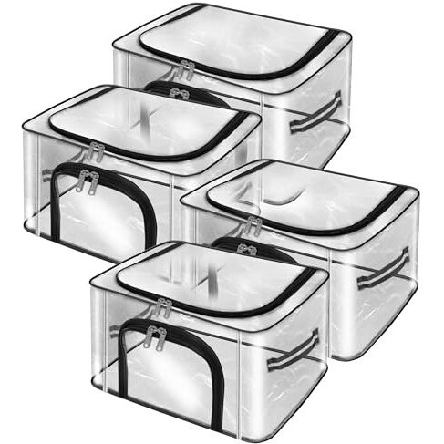 Storite 4 Pack 28 L Transparent Pvc Wardrobe Bag Underbed Moisture Proof Cloth Storage Organizer, Storage Box For Clothes Saree Bags With Zippered Closure & Handle (44 X 31 X 21 Cm)