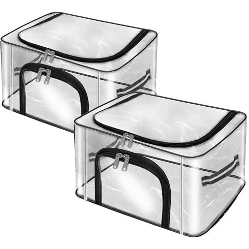 Storite 2 Pack 28 L Transparent Pvc Wardrobe Bag Underbed Moisture Proof Cloth Storage Organizer, Storage Box For Clothes Saree Bags With Zippered Closure & Handle (44 X 31 X 21 Cm)