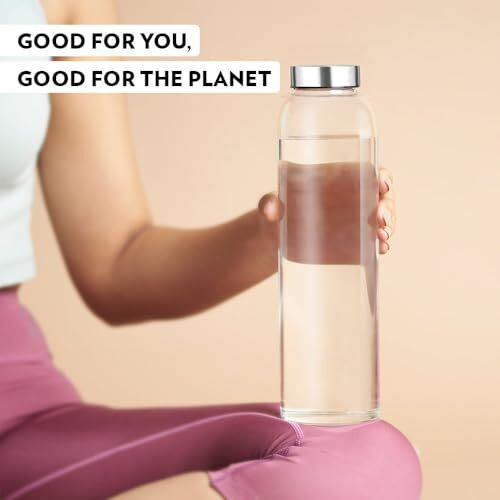 Brezzycloud Glass Fridge Water Bottle With Steel Cap | Leak Proof & Detox Water Bottle Glass | Wide Mouth & Easy To Clean | Best Usage For Office/School/College | Set Of 4, 800Ml