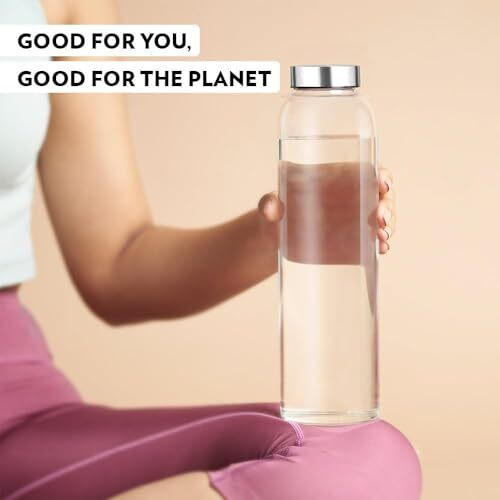 Brezzycloud Glass Fridge Water Bottle With Steel Cap | Leak Proof & Detox Water Bottle Glass | Wide Mouth & Easy To Clean | Best Usage For Office/School/College | Set Of 2, 800Ml | Clear