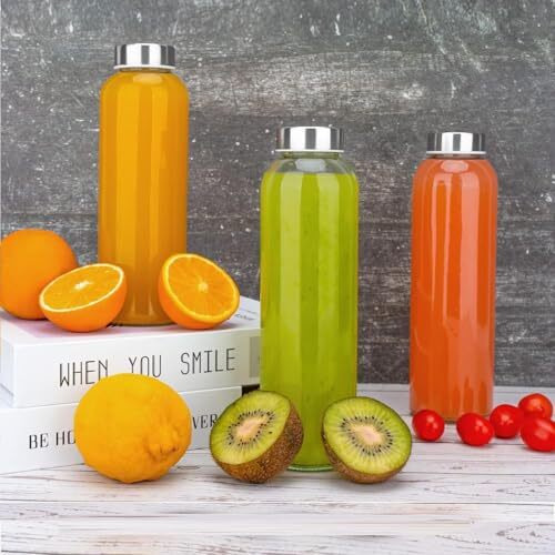 Brezzycloud Glass Fridge Water Bottle With Steel Cap | Leak Proof & Detox Water Bottle Glass | Wide Mouth & Easy To Clean | Best Usage For Office/School/College | Set Of 2, 800Ml | Clear