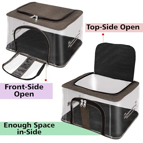 Storite 5 Pack Nylon 33 L Pvc Transparent Moisture Proof Storage Box For Clothes Closet Wardrobe Organizer For Clothes Saree Bags With Carry Handle - (Brown, 44 X 31 X 24 Cm)