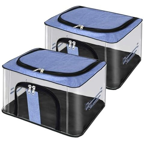Storite 2 Pack Nylon 33 L Pvc Transparent Clothes Storage Bags/Saree Covers With Zip For Storage Specially Design For Woman Dresses,Sarees,Lehngas For Wardrobe Organizer(Skyblue, 44 X31X24 Cm)