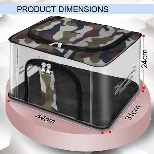 Storite 2 Pack Nylon 33 L Military Print Transparent Moisture Proof Storage Box For Clothes Closet Wardrobe Organizer For Clothes Saree Bags With Carry Handle - (44 X 31 X 24 Cm)