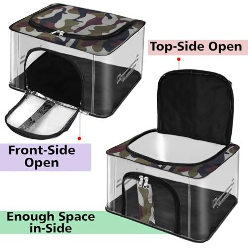 Storite 2 Pack Nylon 33 L Military Print Transparent Moisture Proof Storage Box For Clothes Closet Wardrobe Organizer For Clothes Saree Bags With Carry Handle - (44 X 31 X 24 Cm)
