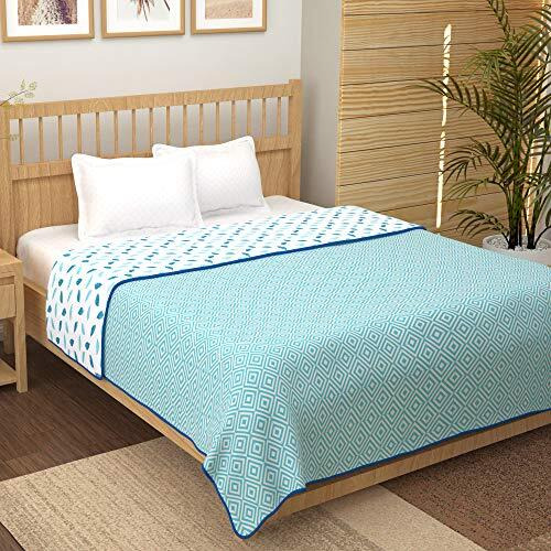 Story@Home Dohar Double Bed Cotton 100% | 150Gsm Quilt Blanket For Summer | 225 X240 Cm Reversible And Cozy Ac Comforter Double Bed | White & Baby Pink | Geometric Design Duvet | Ideal For Gifting