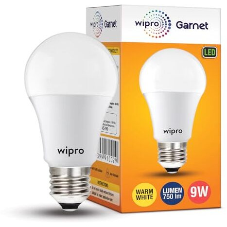 Wipro Garnet 9W Led Bulb For Home & Office |Warm White (2700K) | E27 Base|220 Degree Light Coverage |4Kv Surge Protection |400V High Voltage Protection |Energy Efficient | Pack Of 1
