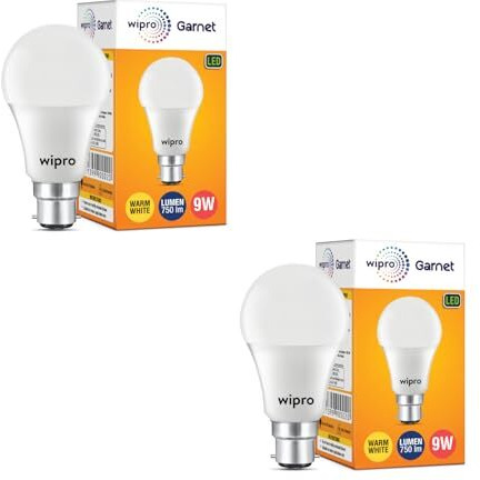 Wipro 9W B22 Led Warm White Bulb, Pack Of 2 (N90002)