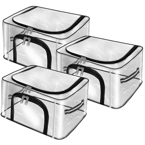 Storite 3 Pack 28 L Transparent Pvc Wardrobe Bag Underbed Moisture Proof Cloth Storage Organizer, Storage Box For Clothes Saree Bags With Zippered Closure & Handle (44 X 31 X 21 Cm)