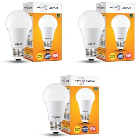 Wipro 9W E27 Led Warm White Bulb, Pack Of 3 (Garnet)