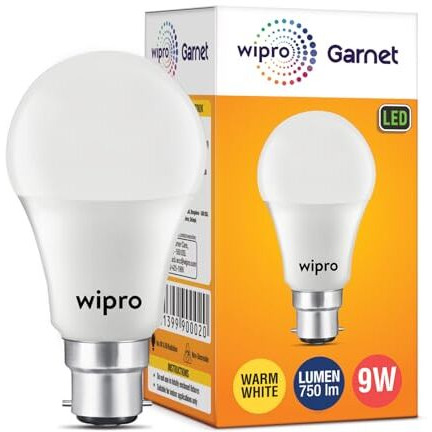Wipro Garnet 9W Led Bulb For Home & Office |Warm White (2700K) | B22 Base|220 Degree Light Coverage |4Kv Surge Protection |400V High Voltage Protection |Energy Efficient | Pack Of 10