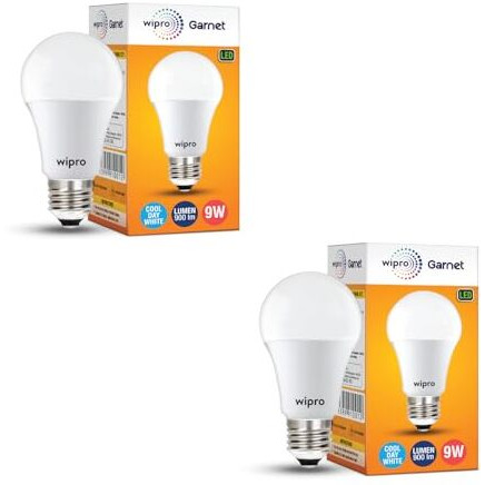 Wipro Garnet 9W Led Bulb For Home & Office |Cool Day White (6500K) | E27 Base|220 Degree Light Coverage |4Kv Surge Protection |400V High Voltage Protection |Energy Efficient | Pack Of 2