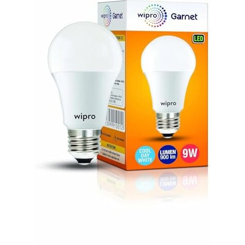 Wipro Garnet 9W Led Bulb For Home & Office |Cool Day White (6500K) | E27 Base|220 Degree Light Coverage |4Kv Surge Protection |400V High Voltage Protection |Energy Efficient | Pack Of 2