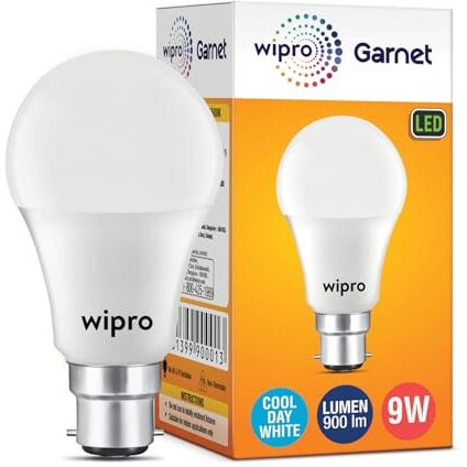Wipro Garnet 9W Led Bulb For Home & Office |Cool Day White (6500K) | B22 Base|220 Degree Light Coverage |4Kv Surge Protection |400V High Voltage Protection |Energy Efficient | Pack Of 4