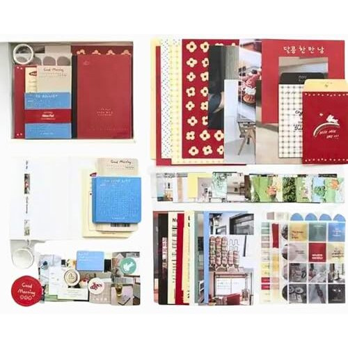Vibevista Vintage Aesthetic Scrapbook Kit, 346 Pcs, A6 Grid Notebook, Washi , Envelopes, Scrapbook Papers, Folding Labels, Background Papers, Photo Frames, Calendar Stickers, Stickers (Autumn Photo Studio, Red)