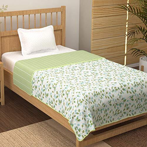 Story@Home Dohar Single Bed 100% Cotton Blankets For Summer | 144X 220Cm, 150Gsm Ac Comforter And Cooling Blankets For Summer | Olive Green & White | Floral Pattern | Quilt | Ideal For Gifting