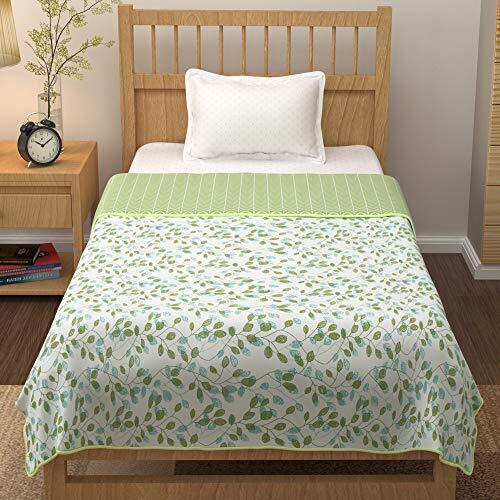 Story@Home Dohar Single Bed 100% Cotton Blankets For Summer | 144X 220Cm, 150Gsm Ac Comforter And Cooling Blankets For Summer | Olive Green & White | Floral Pattern | Quilt | Ideal For Gifting