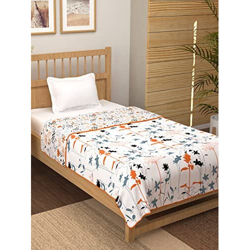 Story@Home Dohar Single Bed 100% Cotton Blankets For Summer | 144X 220Cm, 150Gsm Ac Comforter And Cooling Blankets For Summer | Grey & Yellow | Floral Pattern | Quilt | Ideal For Gifting