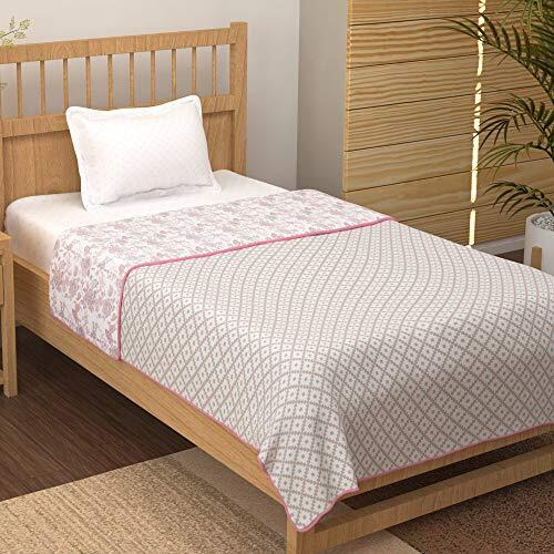 Story@Home Dohar Single Bed 100% Cotton Blankets For Summer | 144X 220Cm, 150Gsm Ac Comforter And Cooling Blankets For Summer | Baby Pink & White | Floral Pattern | Quilt | Ideal For Gifting