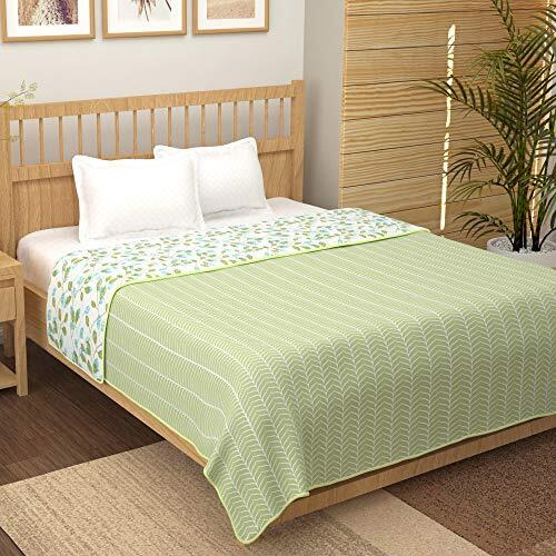 Story@Home Dohar Double Bed Cotton 100% | 150Gsm 225 X240 Cm Quilt Cooling Blankets For Summer | Ac Comforter Double Bed | Olive Green & White Abstract Reversible Design Duvet | Ideal For Gifting