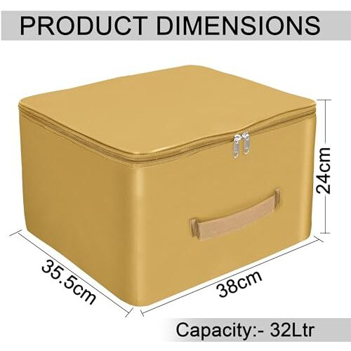Storite 5 Pack Nylon Wardrobe Bag Underbed Moisture Proof Cloth Storage Organizer, Storage Box For Clothes Saree Bags With Zippered Closure & Handle (Mustard, 38X35.5X24 Cm) Square