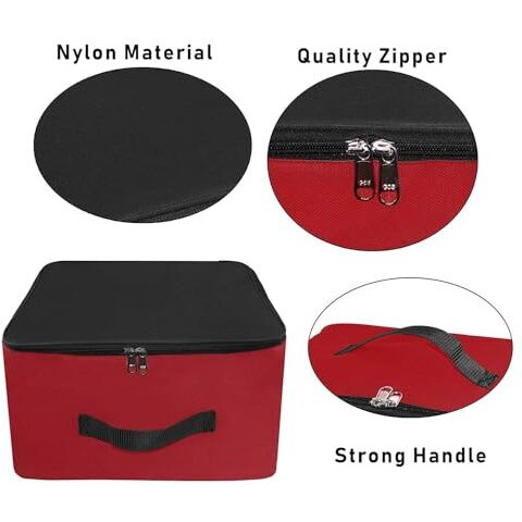 Storite 10 Pack Nylon Underbed Moisture Proof Wardrobe Organizer Storage Bag For Clothes With Zipper Closure And Handle Square - (Red & Black, 38.1X25.4X35 Cm)
