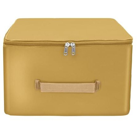 Storite Nylon Wardrobe Bag Underbed Moisture Proof Cloth Storage Organizer, Storage Box For Clothes Saree Bags With Zippered Closure & Handle (37X35X23 Cm) Square (Mustard, 1-Pack)