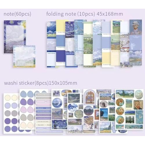 Vibevista Vintage Aesthetic Scrapbook Kit, 346 Pcs, A6 Grid Notebook, Washi , Envelopes, Scrapbook Papers, Folding Labels, Background Papers, Photo Frames, Calendar Stickers, Stickers (The Starry Night)